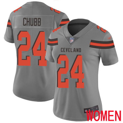 Cleveland Browns Nick Chubb Women Gray Limited Jersey #24 NFL Football Inverted Legend->women nfl jersey->Women Jersey